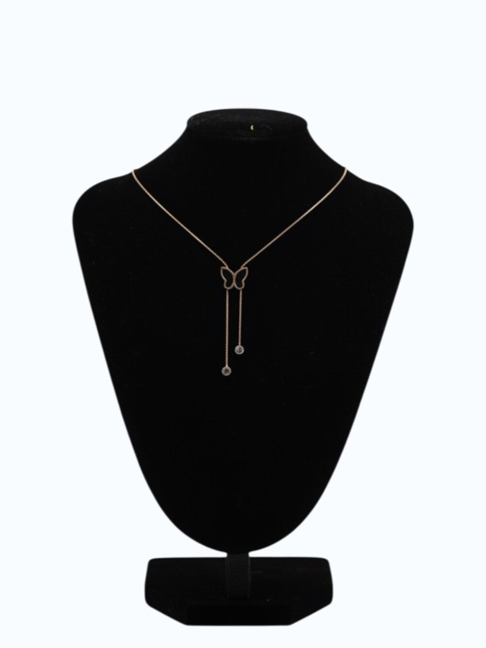UTC Gold Butterfly Pendant Necklace with Crystal Drop | Elegant Adjustable Neckl